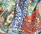 Peach-Teal-Multi Asian Medallion Floral Tile Printed Linen Woven Fabric By the Yard